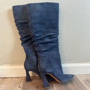 Vince Camuto Womens Alinkay Blue Suede Slouchy Knee-High Boots Shoes NWOB